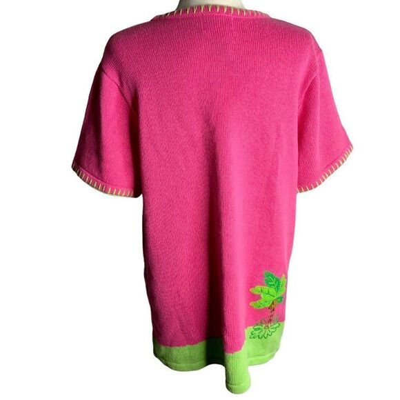 Vintage Quacker Factory Flamingo Sweater L Pink Beaded Short Sleeve Tunic - Picture 5 of 7
